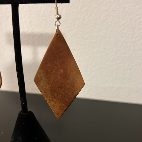 Hand Carved Wood Drop Earrings - Picture 3 of 6